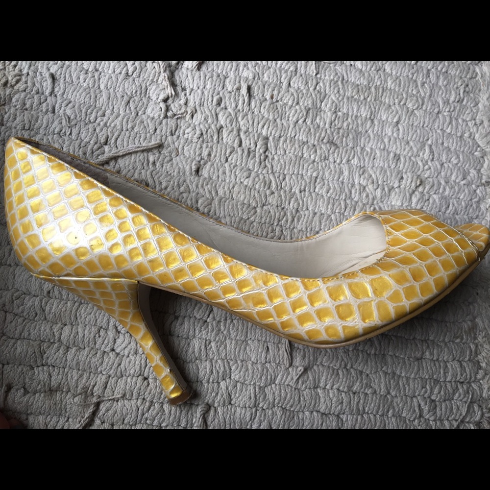 Snake skin yellow heels